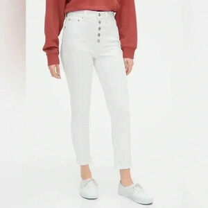 Gap High  Rise Slim Straight Leg Cigarette Jeans Button Fly White Denim Size 26